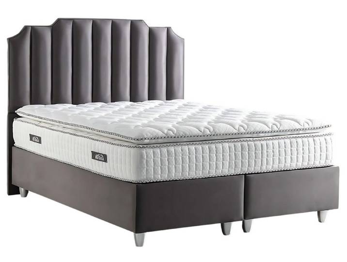 JVmoebel Boxspringbett Elegantes graues Bett mit Textilmatratze und Holzrahmen (1-St)