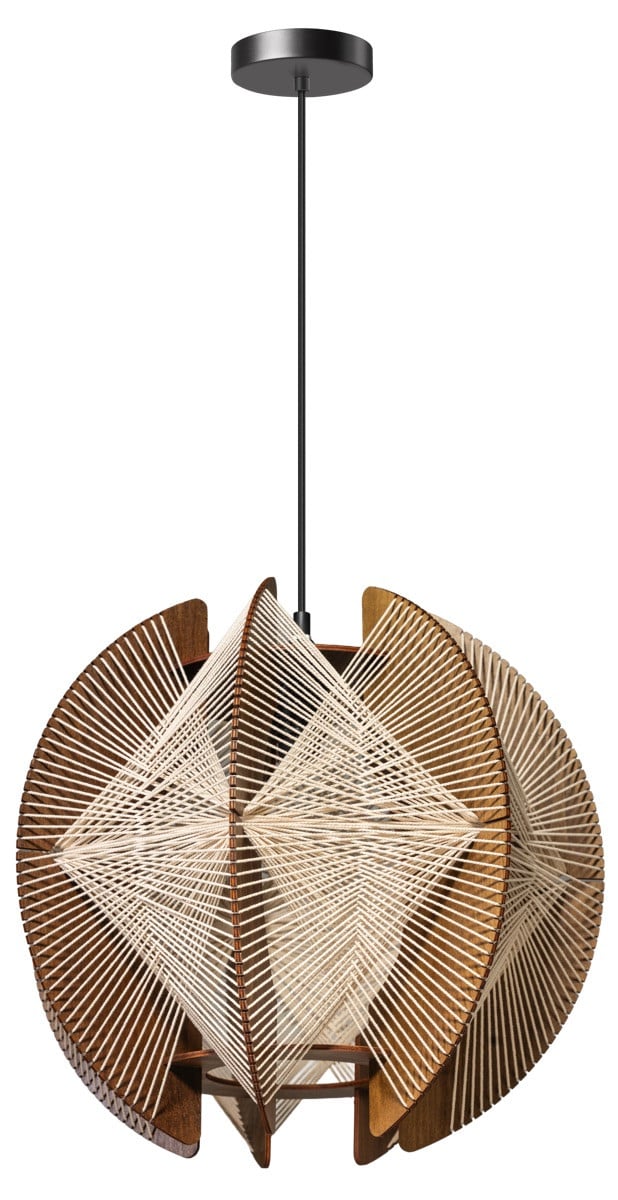 ETH Jessica houten hanglamp met draden, bruin beige, Ø 50 cm
