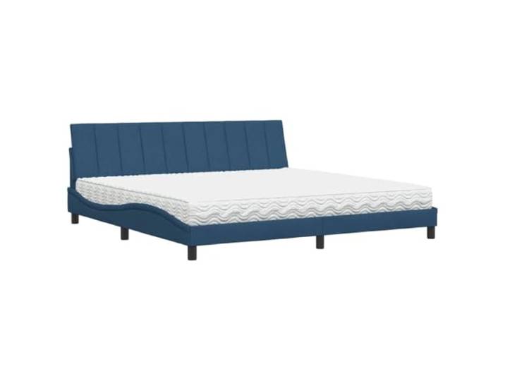 KTHLBRH Bett mit Matratze Blau 200 x 200 cm aus Stoff Lattenrost inklusive, Kopfteil aus Polypropylen-Faser, stabile Beine, Montage erforderlich