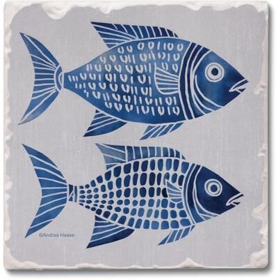 CounterArt Thirstystone Nautical Life Blue Fish Tumbled Tile Coasters Manufactured in The USA