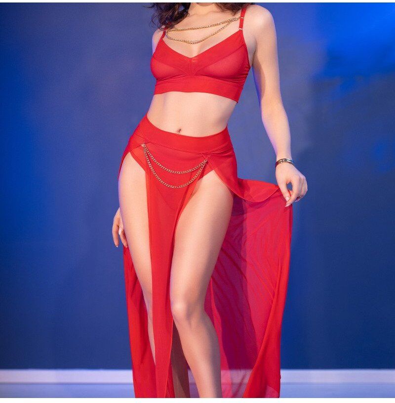 Chilirose Ensemble CR-4850 rouge en tulle délicat