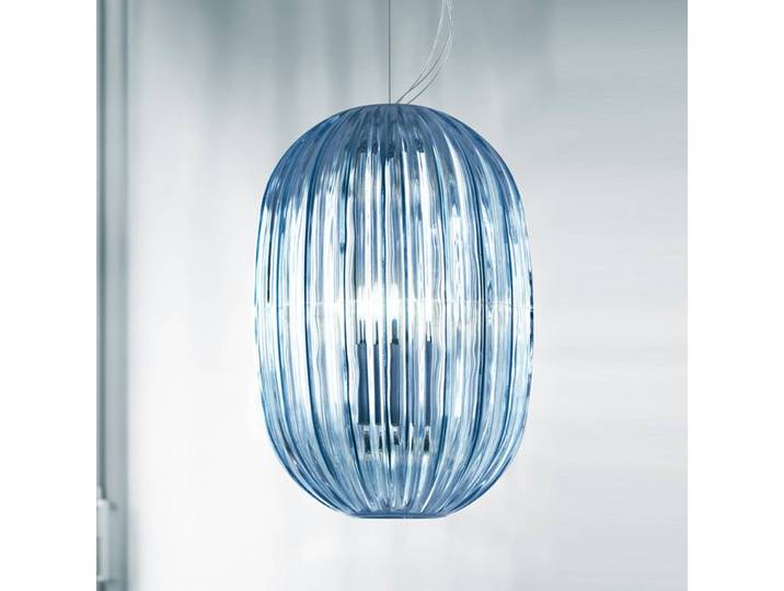Foscarini Designer Hängelampe Plass media, dimmbar, blau, für Wohn- / Esszimmer, Kunststoff, Design, Pendelleuchte