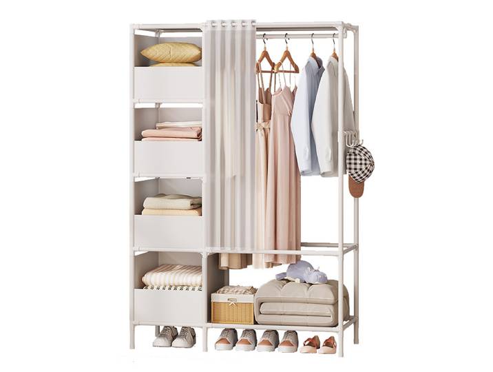 Armoire de rangement autoportante pour chambre, penderie pliable en tubes d'acier renforcés, armoire portable pour chambre à louer