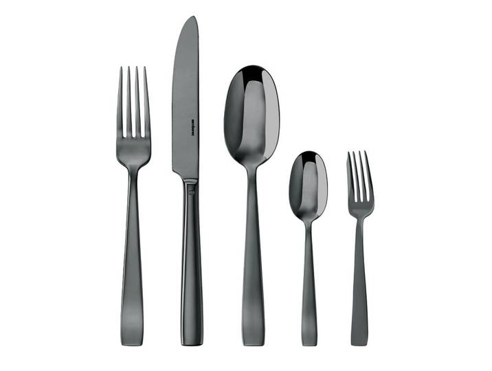 Sambonet Besteckset Flat Mirror Black, Schwarz, Metall, 30-teilig, lebensmittelecht, Besteck, Besteck-Sets