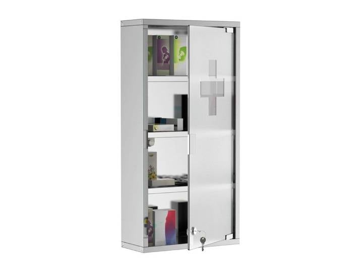 Armoire À Pharmacie Armoire à pharmacie premier secours 30x12x60cm en acier inoxydable avec serrure - rangement médical sécurisé