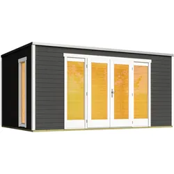 Weka Design Gartenhaus P 285 mit Panorama-Glastüren - 28 mm graphitgrau 450 x 300 cm (Gr. 2)