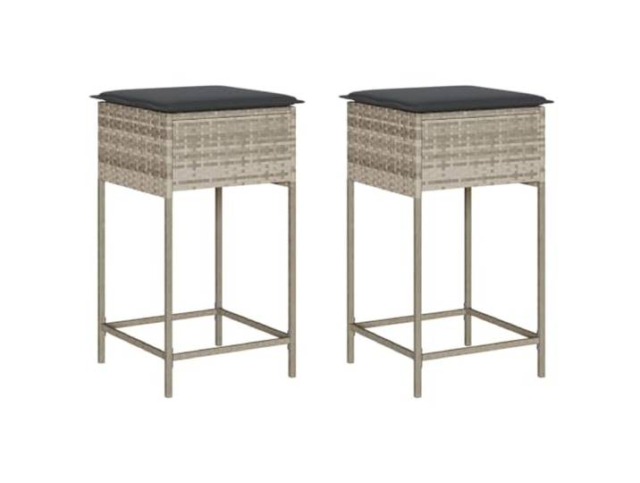 FDSAQOPT Garten-Barhocker mit Kissen 2 STK. Hellgrau Poly Rattan PE-Rattan,Stahlrahmen pulverbeschichtet,abnehmbarer waschbarer Bezug,geringes Eigengewicht,einfache Reinigung