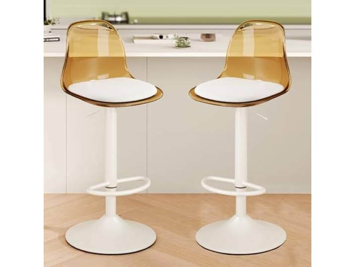Drehbare Barhocker Aus Acryl, 2Er-Set, Barhocker Mit Verstellbarer ThekenhöHe Und Transparenter RüCkenlehne, Transparente Moderne Inselhocker Mit Metallbeinen, Kleines Pu-Kissen, FüR Bar, KüChe(Yellow