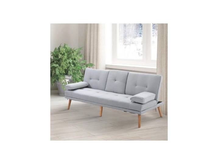 Canapé Clic-Clac - SOGEU - Banquette Clic-Clac - Tissu gris clair - Dossier 3 angles - Convertible lit/table