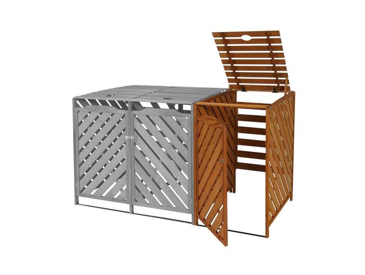 MCW Mülltonnenbox Erweiterung Braun, Holz, 68x120x98 cm, Gartenzubehör, Mülltonnenbox