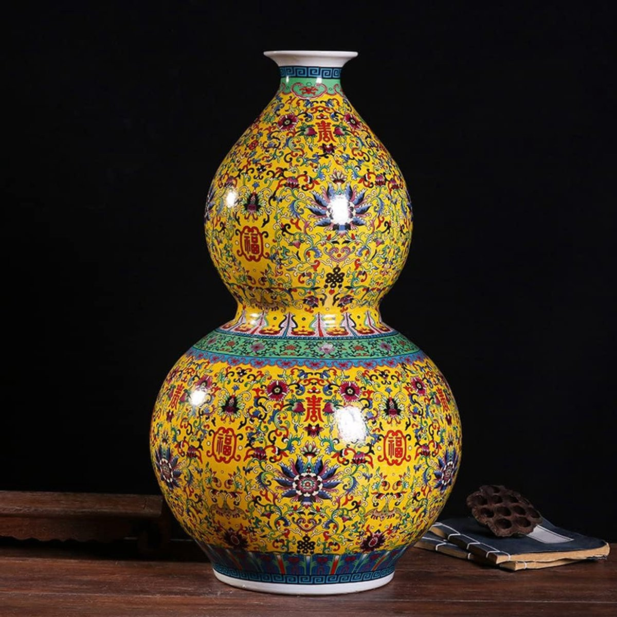 Handgeschilderde keramische vaas - Porseleinen vaas fles - Woondecoratie - Hoogte: 22,9 cm