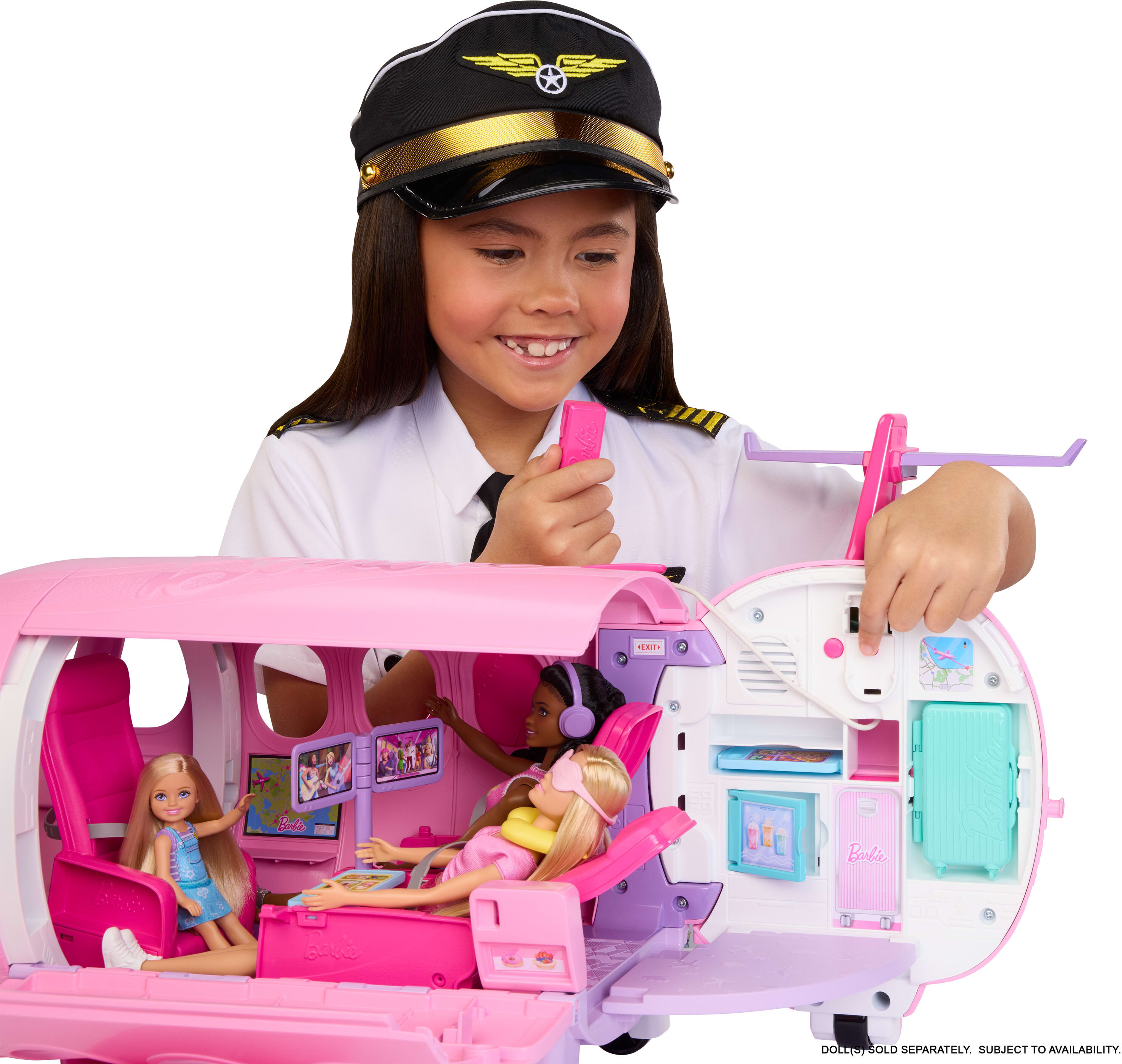Spielzeug-Flugzeug BARBIE "Barbie Traumland Traumflugzeug", pink (bunt), Spielzeugfahrzeuge, KinderB:64cm H:39cm T:72cm, Spielzeug-Flugzeug, mit Sound; Länge ca. 72 cm, B:64cm H:39cm T:72cm