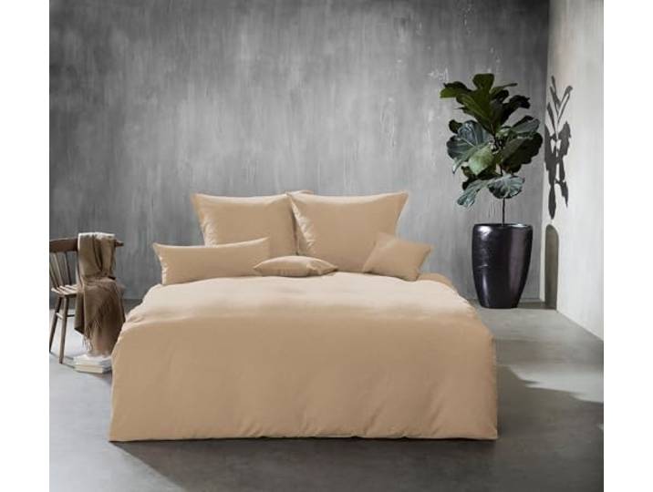 fleuresse Lech Edelflanell Bettwäsche 200x200 Fischgrät Uni beige 603089-07