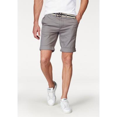 Chinoshorts BRUNO BANANI "inkl. Gürtel – moderner Sommer‑Essential", Herren, Gr. 36, N-Gr, grau, Twill, Obermaterial: 100% Baumwolle, unifarben, slim fit kniefrei, Hosen Chinoshorts, Dein perfekter Look: clean, maskulin, vielseitig