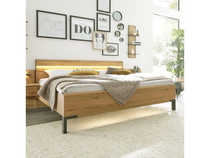 Interliving Bett 1027 Komfort Eiche teilmassiv 180x200cm modern, Mit Beleuchtung höhenverstellbar