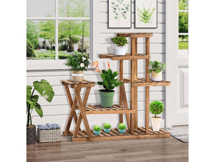 Outsunny Étagère Fleurs Bois 6 Tablettes 98x28x95cm