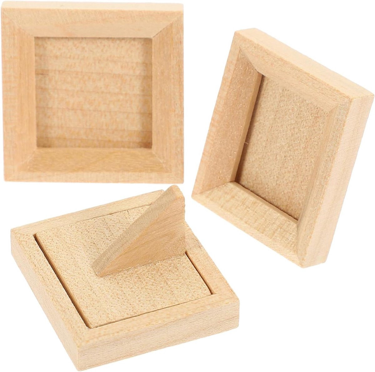 Set van 3 onafgewerkte houten fotolijstjes voor poppenhuis decoratie