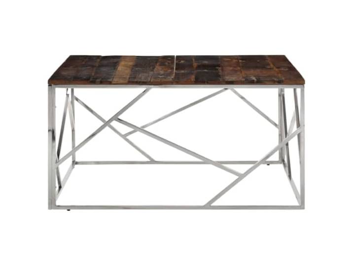 KTHLBRH Couchtisch 100 x 100 x 50 cm Silber Edelstahl Massivholz Dicke der Tischplatte: 25 mm, schmutzabweisende Oberfläche, robuste Struktur, leicht zu reinigen
