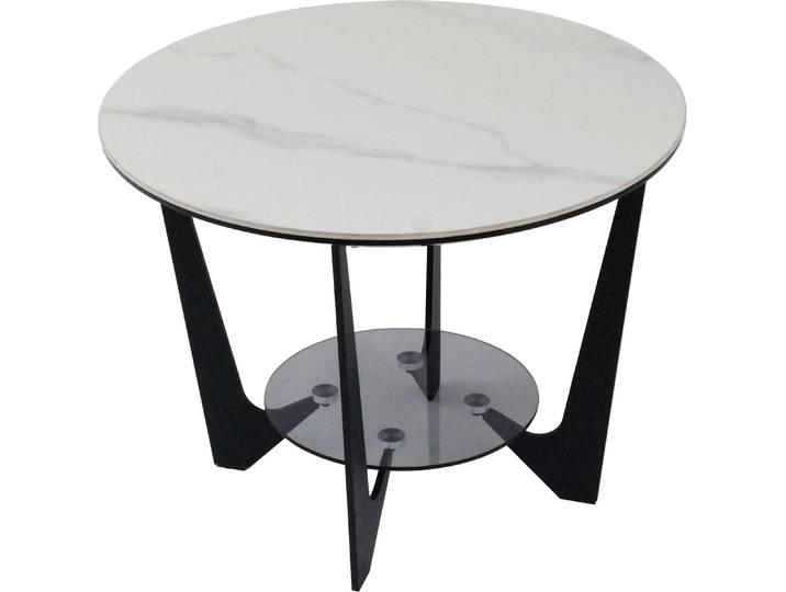 Couchtisch, Keramik, Weiß Marmoriert & Schwarz, 60×60 cm, Mit Ablageboden, Modern