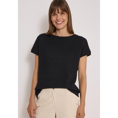 T-Shirt CECIL, Damen, Gr. S (38), schwarz, Web, 50% Baumwolle, 50% Polyester, unifarben, comfort fit normal, U-Boot-Ausschnitt, normaler Saum, Shirts T-Shirt, mit U-Boot-Ausschnitt