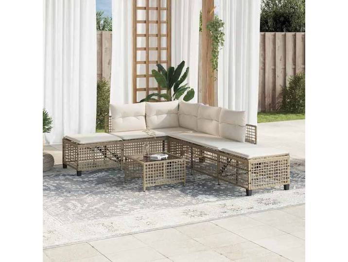 Beige Siège de jardin - Salon de jardin d'angle avec coussins 3pcs beige résine tressée C1896