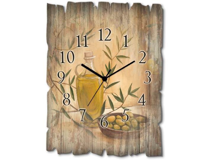 Wanduhr ARTLAND Oliven und Zitronen , beige (natur), B:30cm H:40cm T:0,6cm, Wanduhren, Wanduhr, wahlweise mit Quarz- oder Funkuhrwerk, lautlos ohne Tickgeräusche