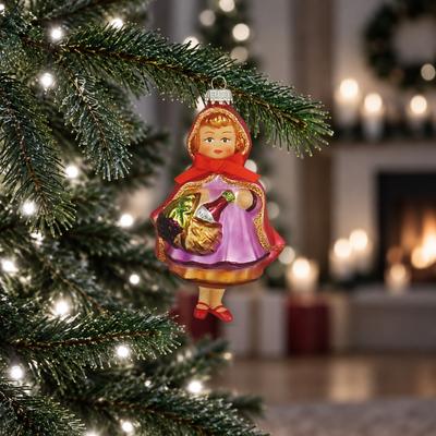 Christbaumschmuck KREBS GLAS LAUSCHA "Rotkäppchen im Wald", lila (mehrfarbig), B:8cm H:12cm T:5cm Ø:12cm, Glas, Weihnachtsbaumschmuck, Glas, 1 Stück