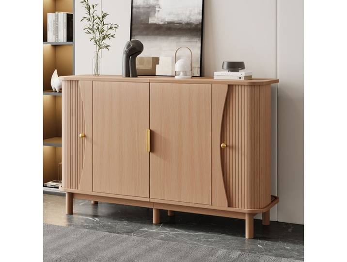 VUENOR Buffet bas 140 x 40 x 88 cm en MDF aspect bois naturel 3 compartiments