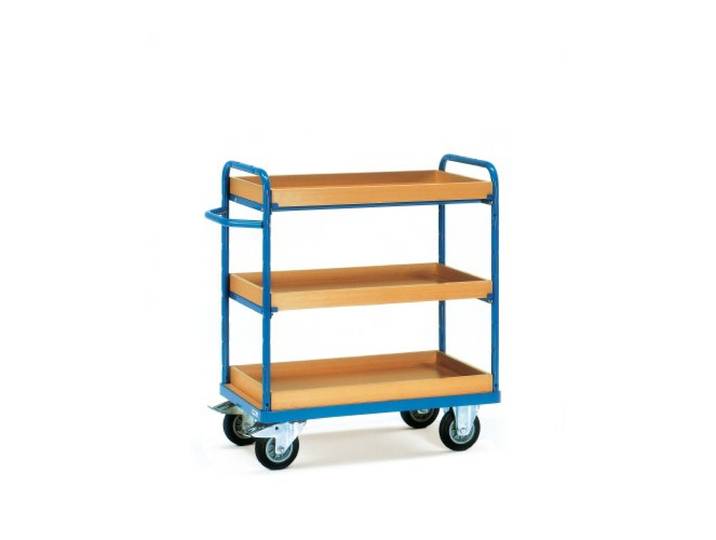 Fetra Transportgeräte mtphg120 Wagen mit Tablett, 3 Einlegeböden und Wildleder, 850 mm x 500 mm A1 Plattform