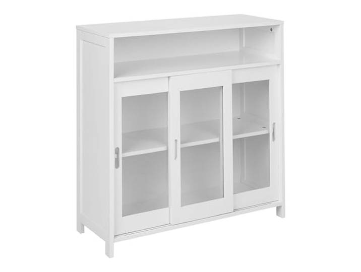 Beliani Sideboard mit Glastüren Weiß 3 Türen Modernes für Wohnzimmer Holzwerkstoff, Gefärbt, 86 x 32 x 86 cm