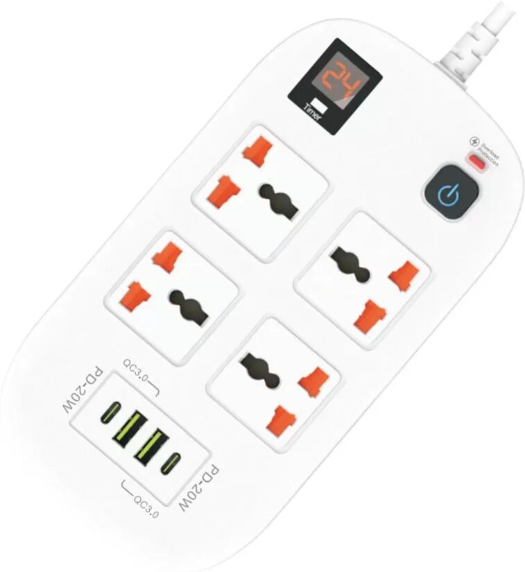 INF Multiprise USB à Charge Rapide Dual PD20W + QC3.0 avec Minuteur et Protection Contre les Surcharges Blanc