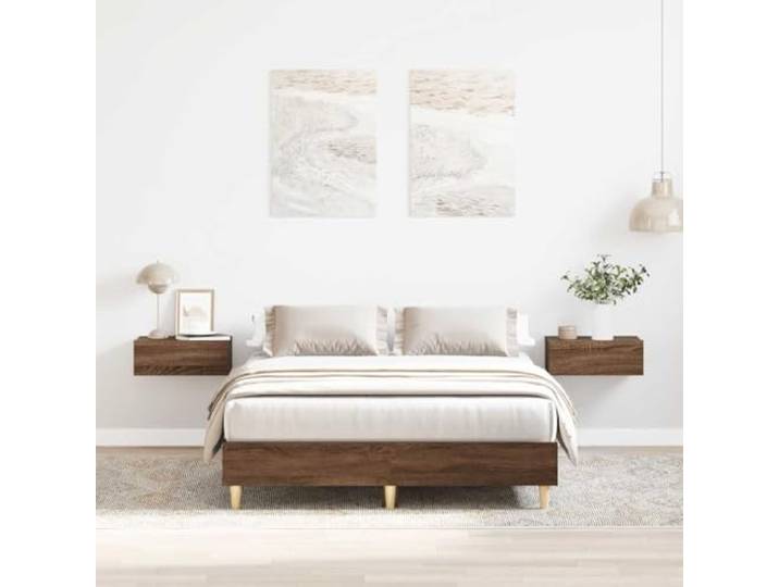 YUTAASU Bettgestell Holzwerkstoff Braun Eichen-Optik 135x190 cm Ohne Matratze, Lattenrost Inklusive, Stabile Beine, Feuchtigkeitsresistent