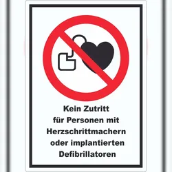 HB-Druck Kein Zutritt für Personen mit Herzschrittmachern oder implantierten Defibrillatoren Aufkleber A9 (37x52mm)