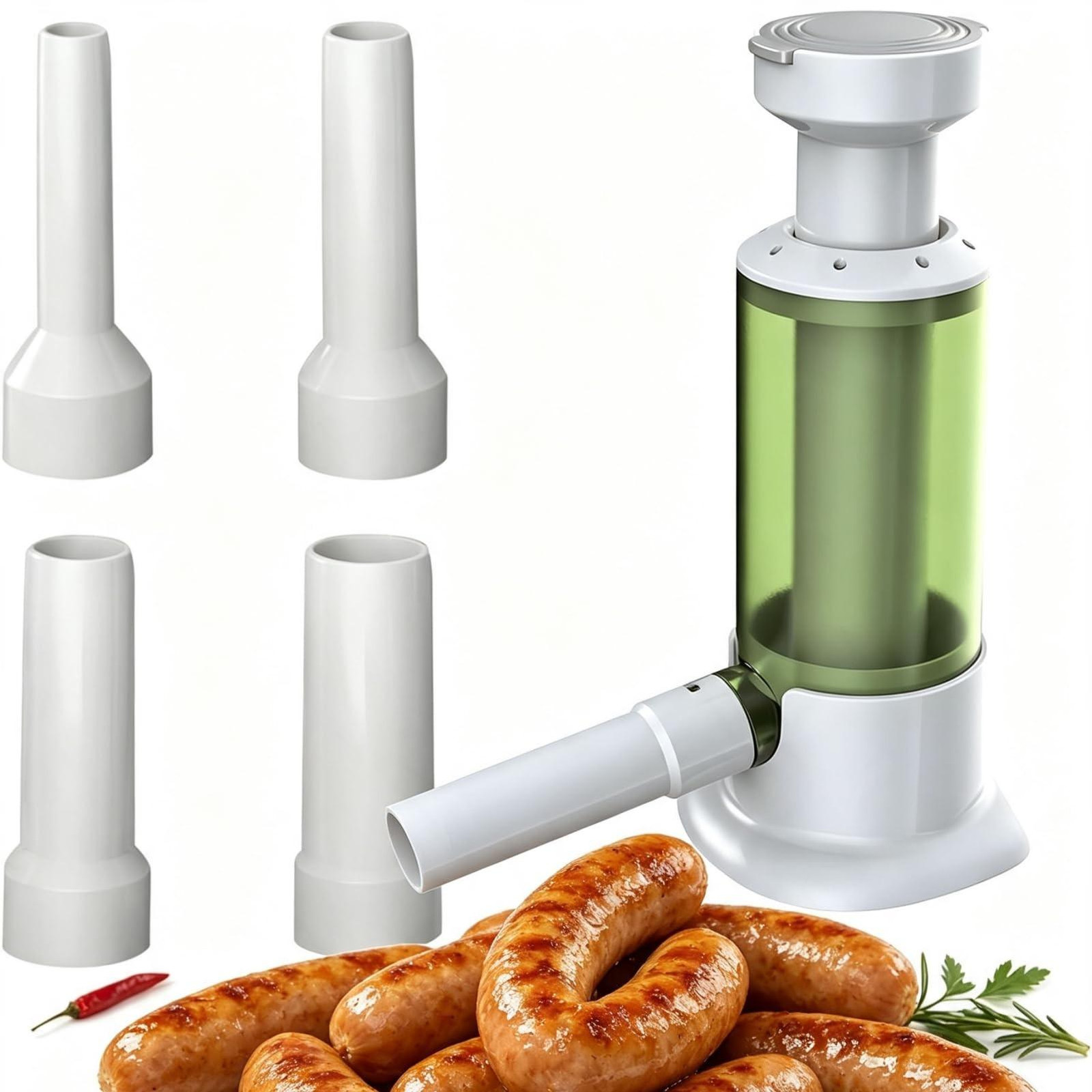Merkloze handmatige worstvulmachine met 4 nozzles