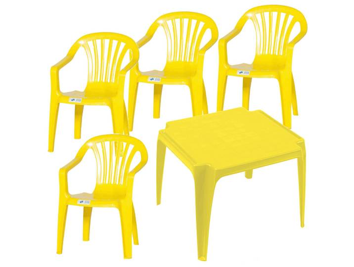 Gardenson Kinder-Gartenset, Gelb, Kunststoff, 5-teilig, 37x61x38 cm, wetterbeständig, Stühle stapelbar, Freizeit & Co, Gartenspielzeug