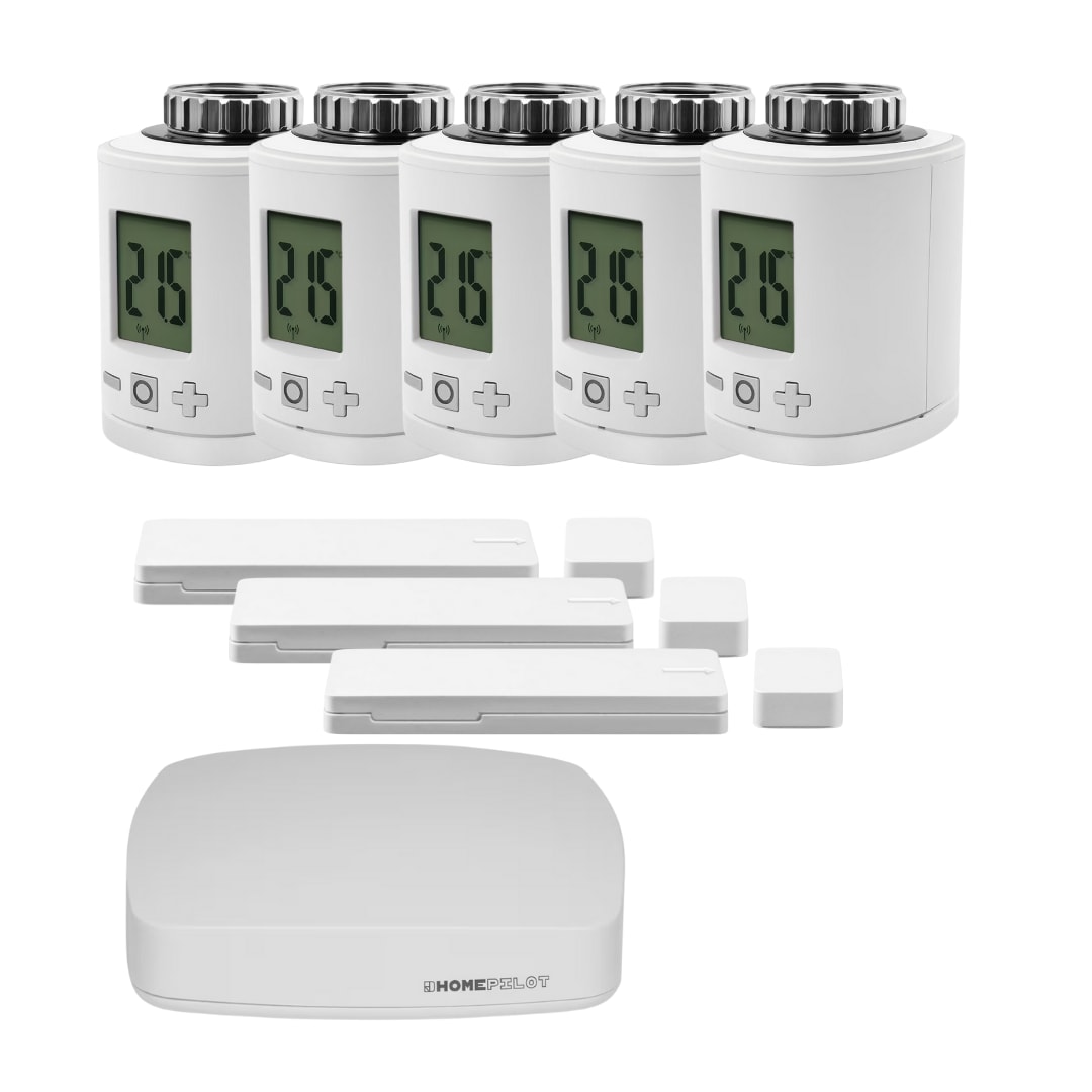 Homepilot Starter Set Smarte Heizung . 5 Thermostate . 3 Tür-/Fensterkontakte