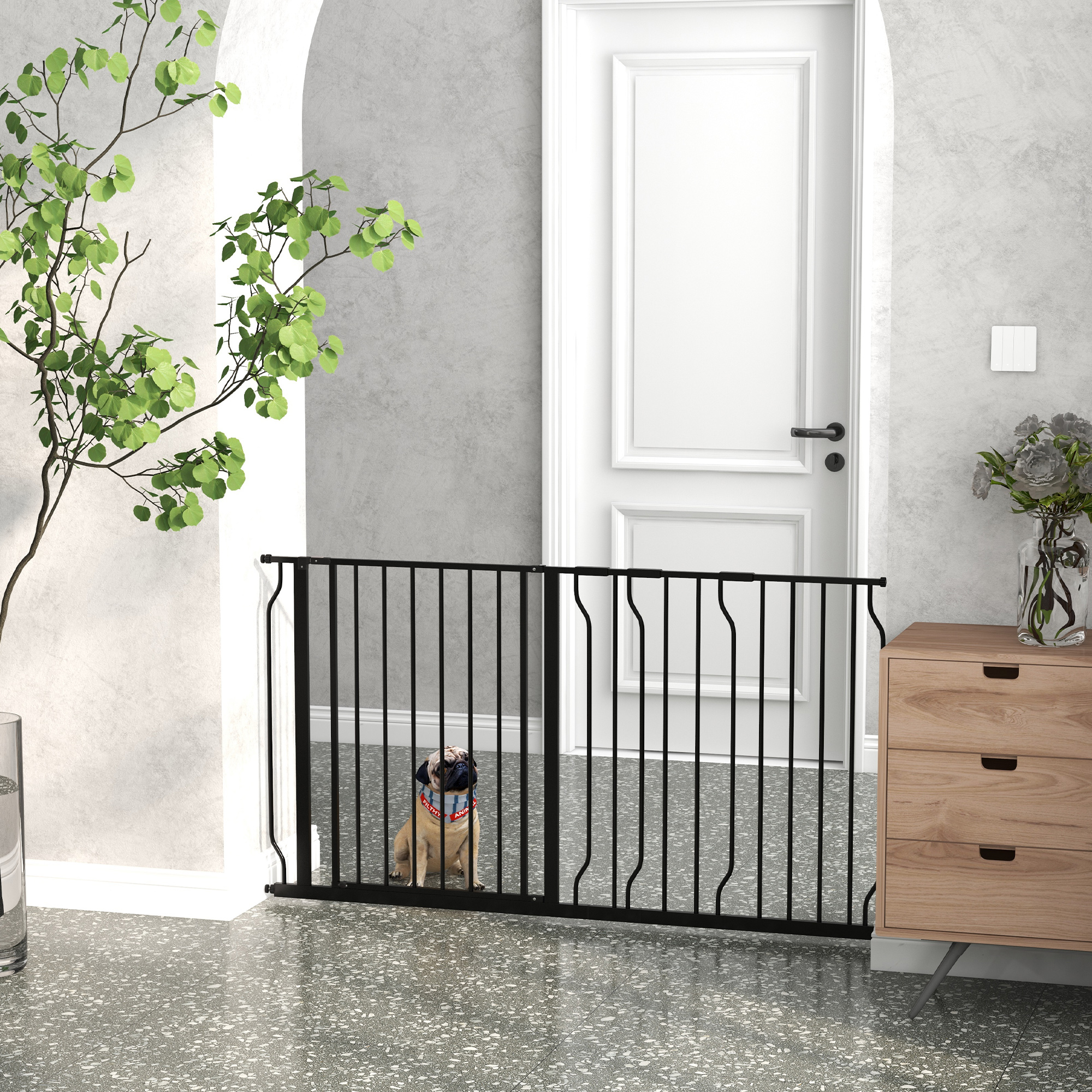 Pawhut Barriera di sicurezza barriera per animali domestici lunghezza regolabile dim. 145L x 76H cm nero