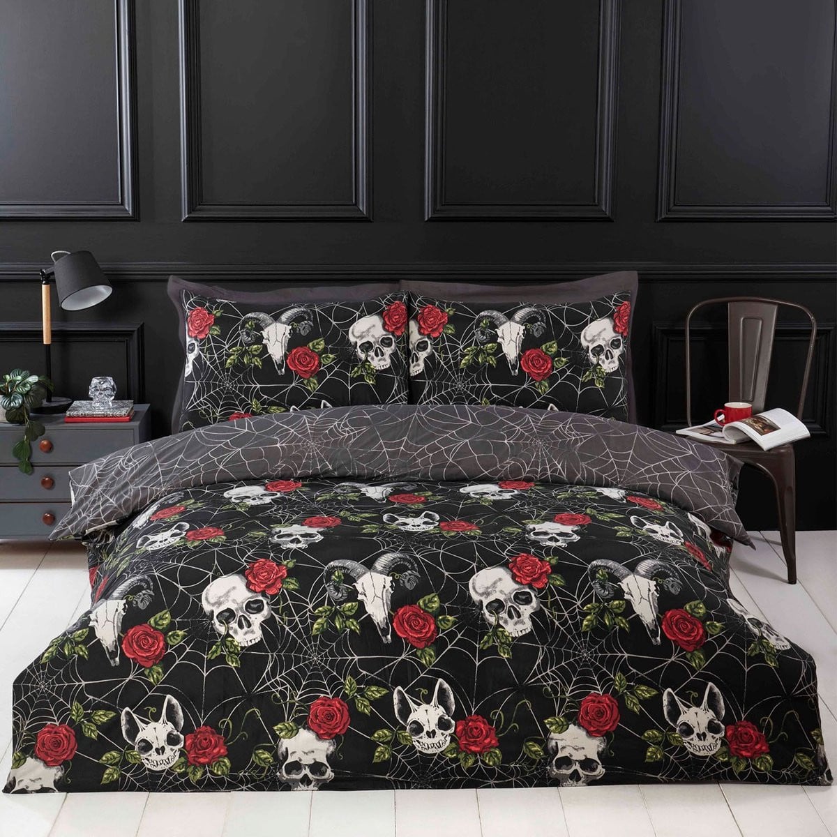 Rapport Home Skulls and Roses dekbedovertrek voor volwassenen, 240 x 220 cm