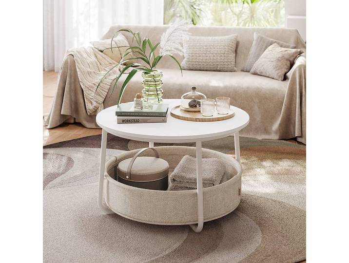Table basse Ponoka Ø 75cm Blanc/Blanc/Beige