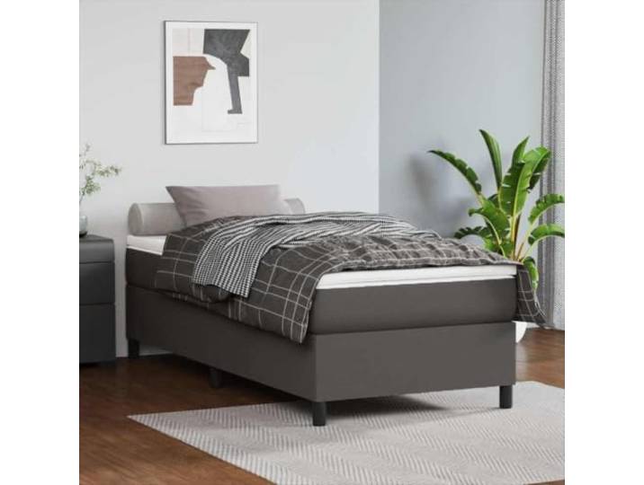 KGHFDVB Bett Grau 203 x 100 x 35 cm aus Holzwerkstoff Kunstleder Kunstleder 75% PVC, Sperrholzlatten, Stützbeine, für Matratze 100 x 200 cm, fürs Schlafzimmer