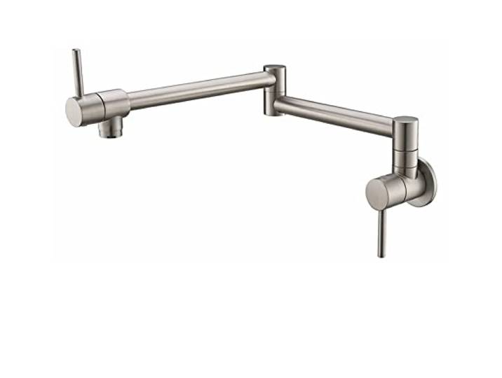 Drehhahn, Topffüllhahn Wandmontierter faltbarer Küchenarmatur Single Cold Hole Waschbeckenhahn Drehen Klappauslauf Messing Rund(Brushed Nickel)