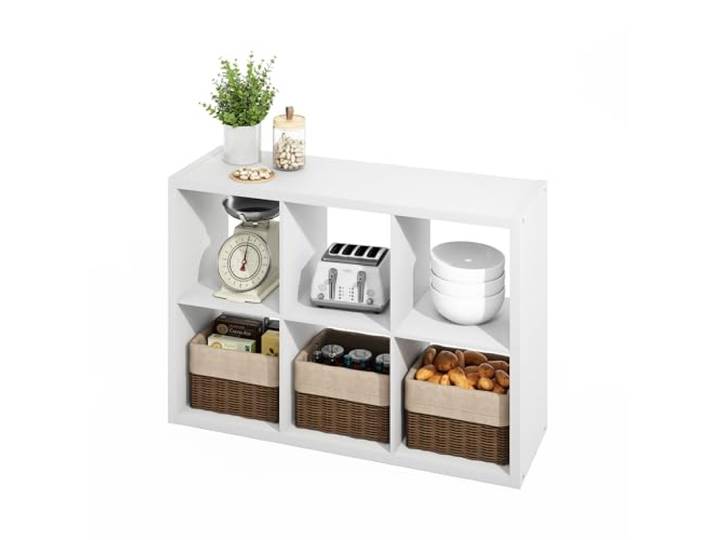 Furinno HERMITE Kücheninsel, 6-Würfel Kaffeebar, Küchenspeicher, Bäckerregal, für Vorratsorganizer und Aufbewahrung, Küchenorganisation, Weiß