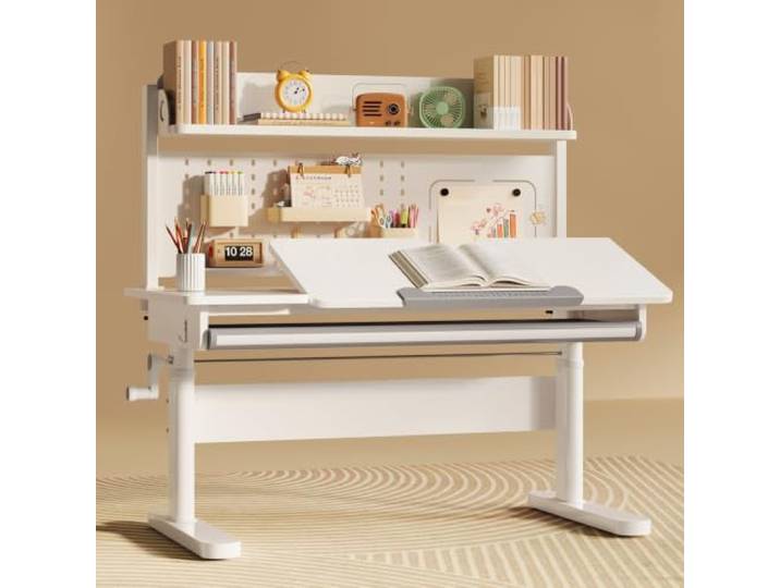 Kinderschreibtisch Höhenverstellbar Schreibtisch Kinder aus Holz Kohlenstoffstahl mit Neigbarer Tischplatte, Regalen & Schublade Ergonomischer Jugendschreibtisch Schülerschreibtisch B,100*60CM