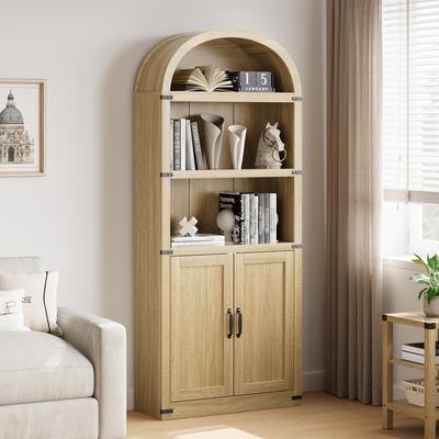 Garvee Bookcase 5 Shelf Arched Bookshelf, 72'' Tall Bookcase Farmhouse Display Storage Rack Wooden Bookshelves