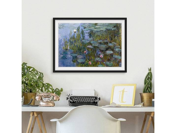 Tableau Claude Monet, Les Nymphéas II Papier Cadre : placage en bois véritable Pin Mauve 100 x 70cm