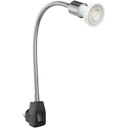 ledscom.de Steckdosenlampe LESCH Leselampe Schwanenhals, Schalter, chrom/schwarz + LED Reflektorlampe 535lm 30° weiß