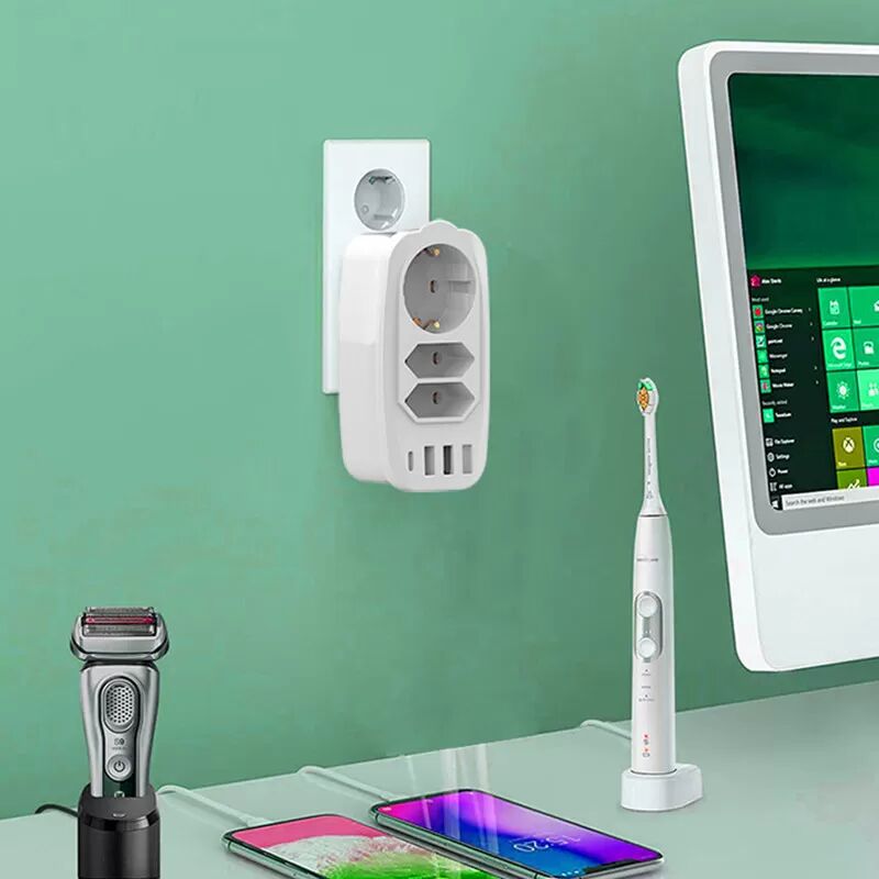 INF Adaptateur de prise UE 7 en 1, multiprise avec ports USB A/Type C