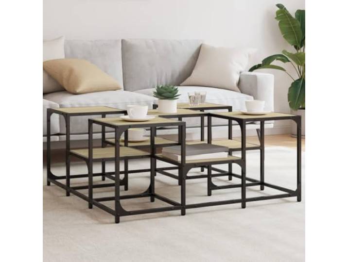 HEFZGDB Couchtisch Sonoma-Eiche 91x91x40 cm Holzwerkstoff mit verstellbaren Beinen und Metallrahmen für Stabilität, Beistelltisch mit Zwei Höhen für Wohnzimmerdekoration
