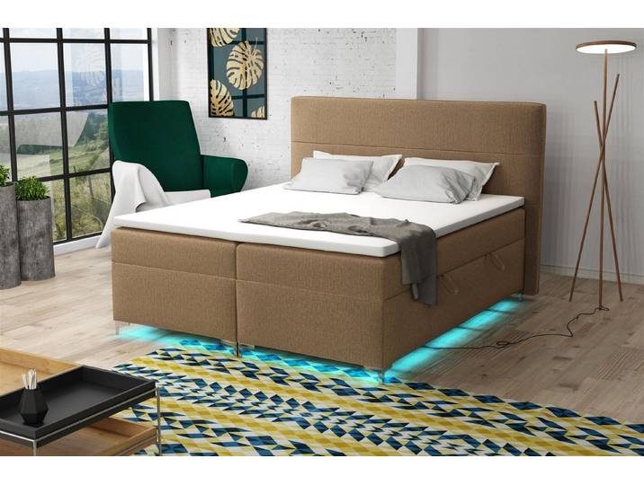Fun Möbel Boxbett Schlafzimmerbett CANELA inkl. LED-Beleuchtung (In 5 verschiedenen Stoffen, Inkl. Topper), Inkl. Bettkasten