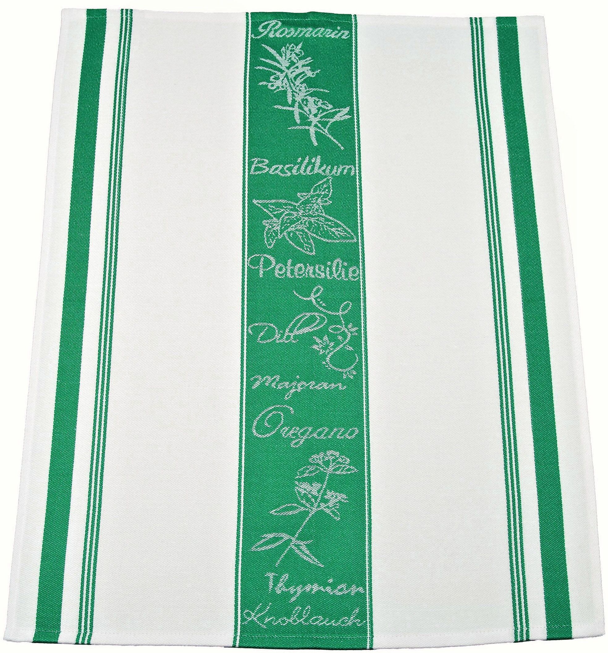 Geschirrtuch ROSS "Exclusiv", grün, B:50cm L:70cm, 50% Baumwolle, 50% Leinen, Geschirrtücher, Geschirrtuch, Mittelstreifen mit Kräutern, 50x70 cm grün 3 Stk., 50 % Baumwolle 50 % Leinen